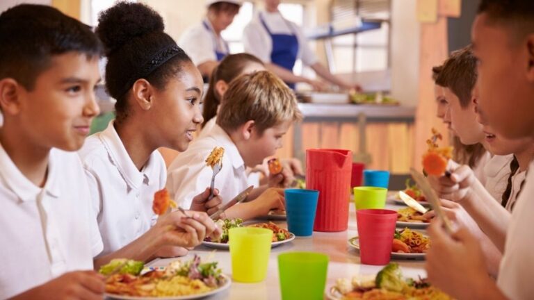 Children eating a free school meal