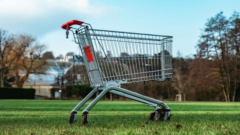 shopping trolley abandoned in a field
